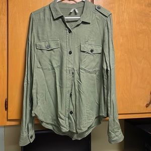 Mudd military green button down